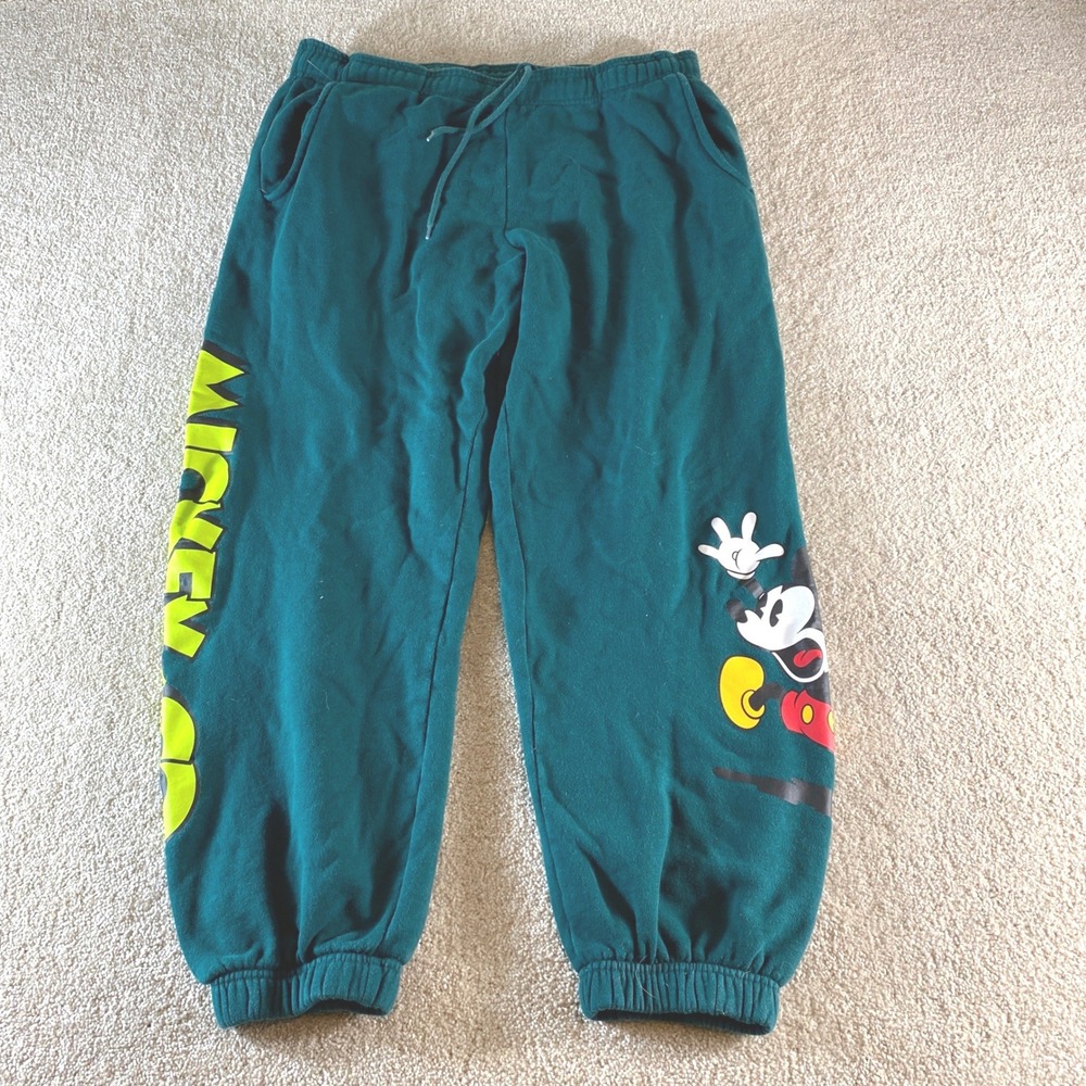 Disney Mickey & Co Joggers Womens Medium Green Graphic Sweatpants